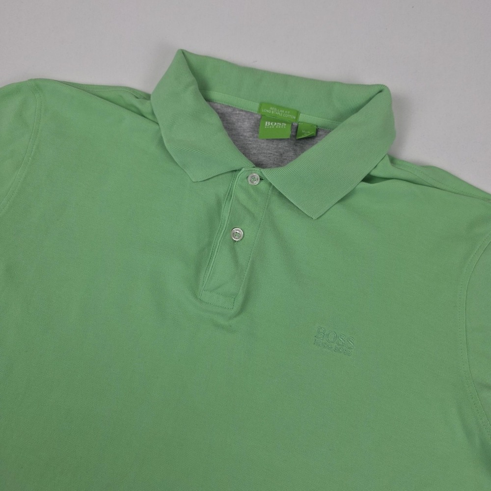 BOSS Hugo Boss Polo Shirt Mens 2XL Green Cotton Regular Fit Short Sleeve Logo